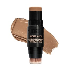 Nudestix Nudies Bronze All Over Matte Bronzing Stick – 3-in-1 Cream Bronzer for Cheeks, Eyes & Lips with Built-In Brush | Natural Contour & Sun-Kissed
