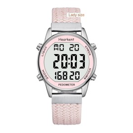 Hearkent Pedometer Watch for Walking, Waterproof Step Counter for Women, Sport Watch with Simple Calories Counter, Large Number Display Wrist Watch, Ideal for Elderly Senior Women (pink)