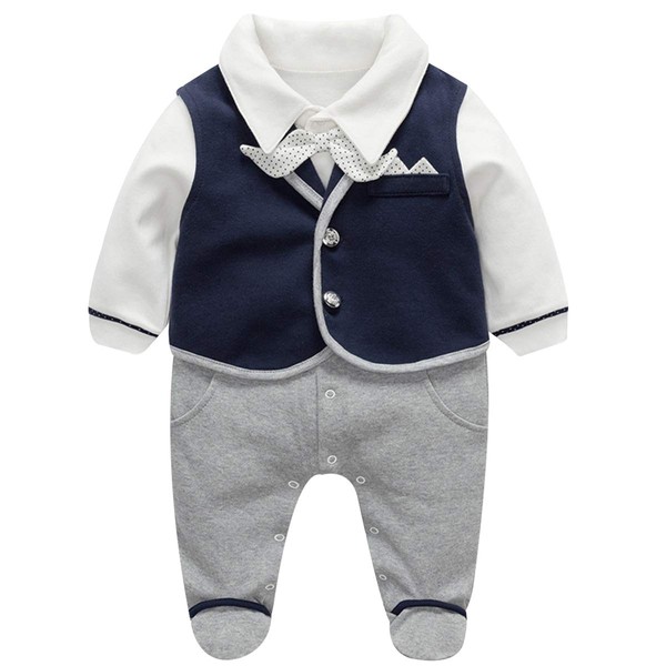 FamukaBaby Boys Romper One-Piece Suit Gentleman Jumpsuit Bow Tie Cotton