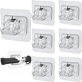 6 Pcs No Drill Curtain Rod Brackets Self Adhesive No Drilling Curtain Rod Holders Hooks Nail Free Adjustable Curtain Hangers for Home Bathroom Kitchen and Hotel Use