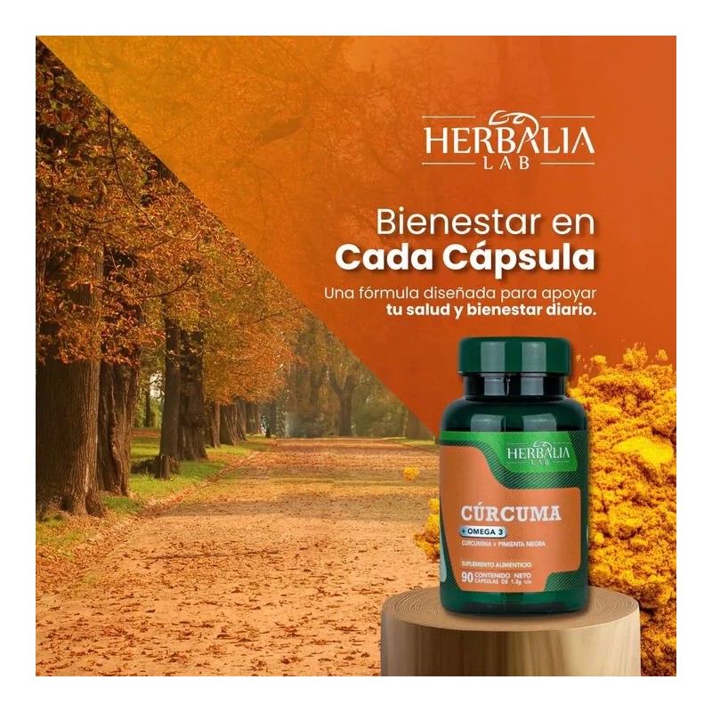 Cúrcuma Con Pimienta Negra + Omega 3, Curcumina Herbalia Lab