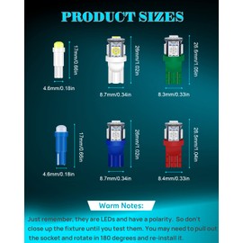 Alopee 52PCS LED Dash Lights and Socket Kits 194 168 T10 2721 74 T5 12V LED Replacement Bulb Sets for Gauge Cluster Panel Indicator Gear Shifter Light (with One Rectangular Storage Box)