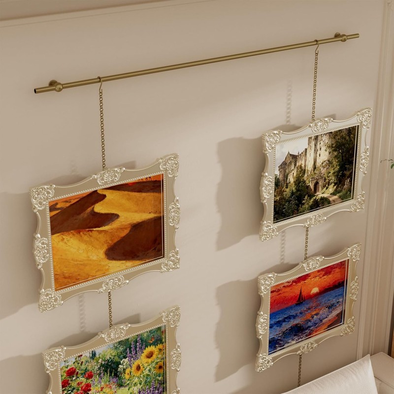 27.6in Brass Gallery Rail, Picture Rail Hanging System with Chain