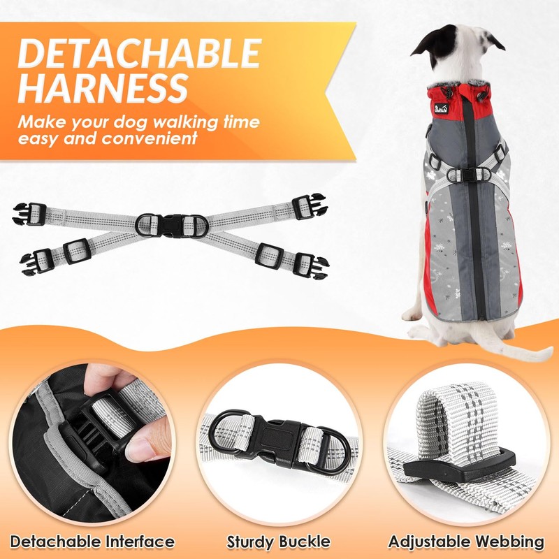 SlowTon Dog Jacket with Harness Built in - Waterproof Fleece