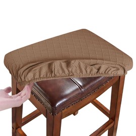 RHYII Stool Covers Rectangular Set of 2, Diamond Jacquard Vanity Stool Covers Stretch Washable Saddle Bar Stool Slipcover Bench Seat Protector with Elastic Bands Light Coffee