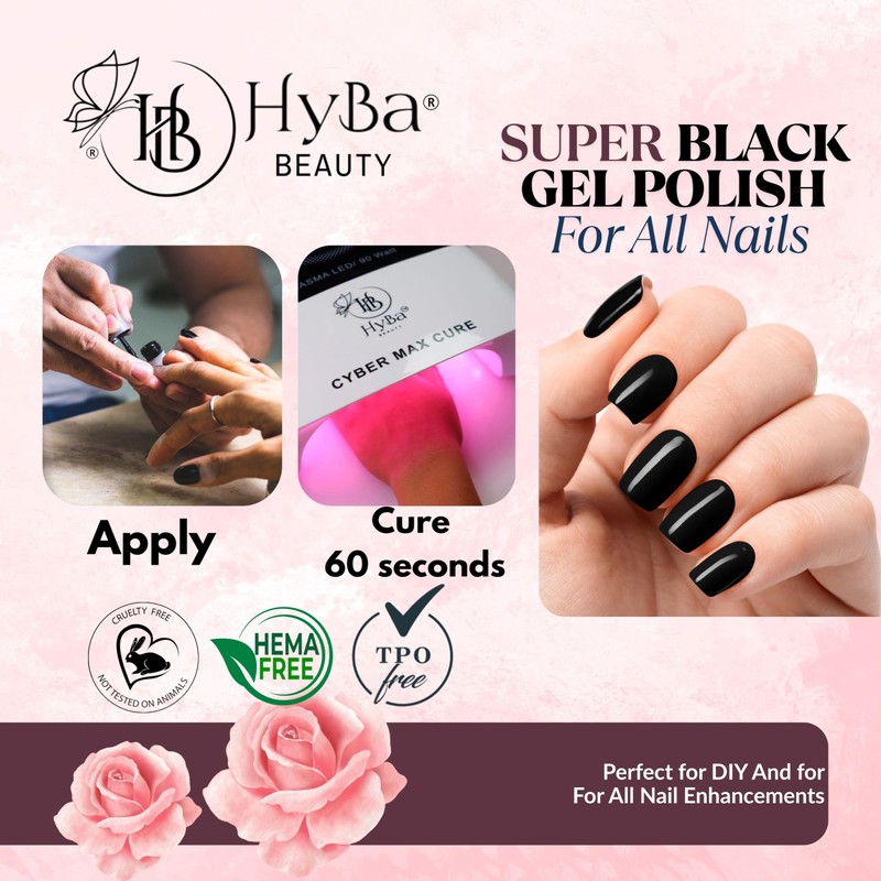 HYBRID SUPER BLACK Gel Polish, Professional Nail Color, 18ml