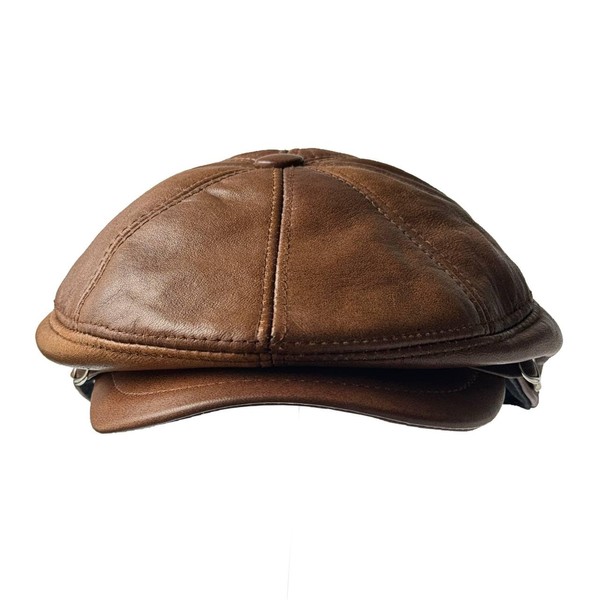 Lukkizara Leather Ivy Cap Men,s Newsboy Hat Cabbie Beret Real