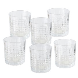 WHW Whole House Worlds Crosby Street Everday Glasses, Set of 6, Clear, Double Old Fashioned, Faceted Squares, Clear Glass, Round, 10 fl. oz/ 300 ml., 3.5 Inches