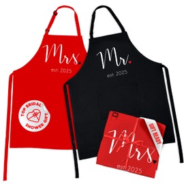 Prazoli Mr Mrs Established 2025 Mr And Mrs Aprons - Wedding Gifts For The Couple/Anniversary Presents - Couples Gifts For Him And Her, His And Hers Funny Apron Red & Black