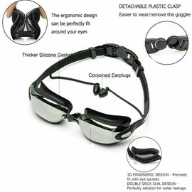 Equipo de gafas de natación 5 en 1: gafas de natación antivaho con protección UV con gorro de natación, tapones para los oídos, clip para la nariz, estuche para gafas para adultos y jóvenes (Rosa)