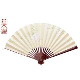 Kyoto Fan, Yamanabe Wisteria, Kyoto Fan, Women's, Handpainted Paper Fan, Double Sided, Wisteria, Craftsmanship, Handmade, beige