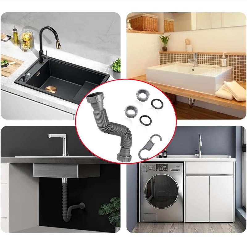 KLHCDUO Flexible Sink Drain, Hose,1-1/2 "Drain Universal Adjustable P-Trap for