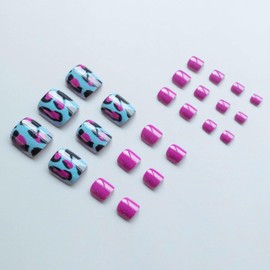 MERVF Press on Toenails for Women Blue Fake Glue ons Leopard Cheetah Design DIY Acrylic Toe Nails Supplies Summer Glossy Manicure 24pcs