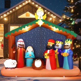 Alupssuc 8FT Christimas Inflatable Nativity Scene Decorations Outdoor with Built-in LEDs Lights, Large Blow Up with Baby Jesus, Perfect for Outside/Indoor Xmas Yard, Garden, Lawn, Party, Holiday Decor
