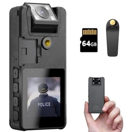Hoestr 64GB Body Camera, 1296P HD Body Cam (3000 mAh) mit IR Nachtsicht und 180° drehbarem Objektiv,Bodycam Körperkamera Ideal für den privaten Gebrauch, die Polizei und Strafverfolgungsbehörden