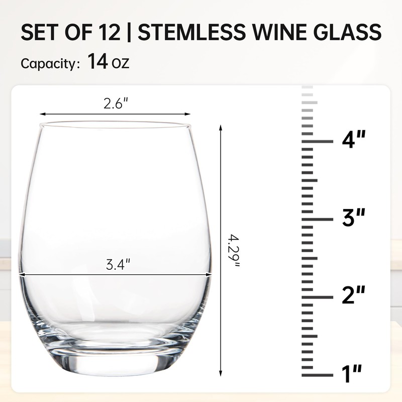 UMI UMIZILI Stemless Wine Glass Set of 12, 14OZ Wine