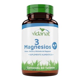 Vidanat 3 Magnesios 60 Tabletas | Bisglicinato de magnesio, citrato de magnesio, cloruro de magnesio