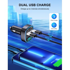 (Upgraded) COMSOON FM Transmitter, Bluetooth Car Adapter MP3 Player, Hands-Free Calling, Dual USB Ports (5V/2.4A & 1A), LED Screen, Support SD/TF Card Flash Drive