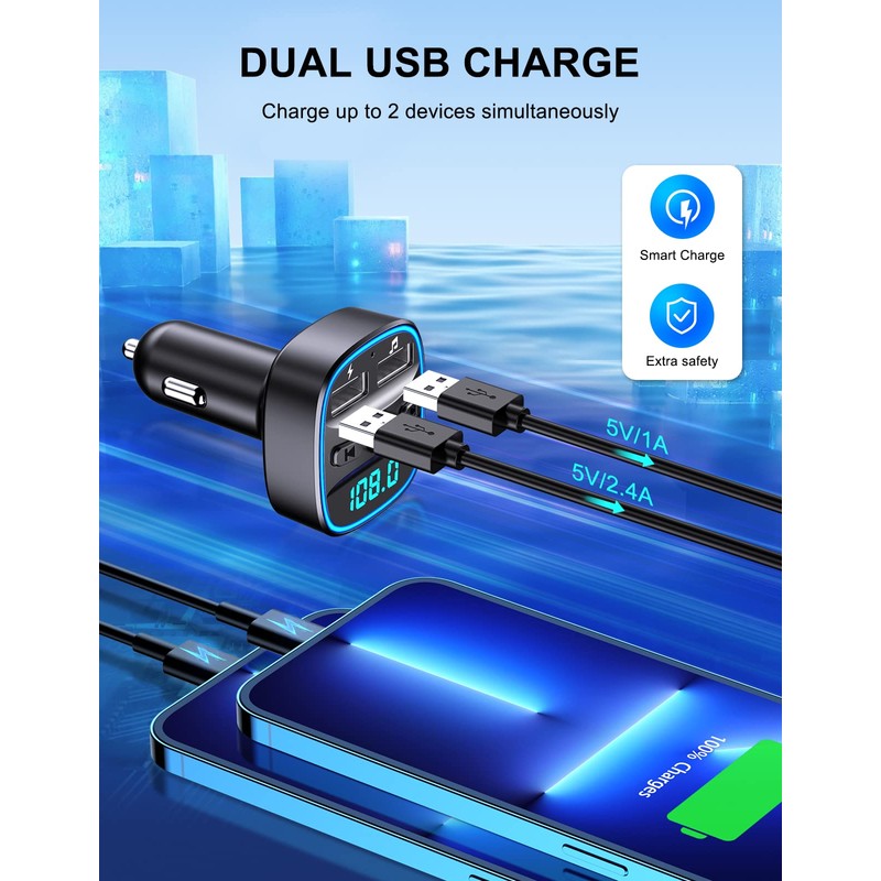 (Upgraded) COMSOON FM Transmitter, Bluetooth Car Adapter MP3 Player, Hands-Free