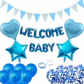 Simin 26 PCS Baby Shower Decorations, Welcome Baby Bballoon, Blue Banner Star Balloons Welcome Baby Party Supplies Set for Baby Shower