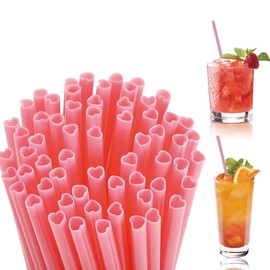 60pcs Pink Heart Shaped Straws Disposable Drinking Pink Plastic Straw Individually Wrapped Cute Straw Cocktail Straws Valentine's Day Decor Bridal Shower Pink Party Favors Wedding Supplies