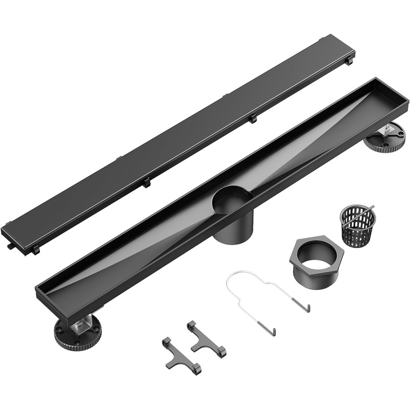 Neodrain 32 in Matte Black Linear Shower Drain- with 2-in-1