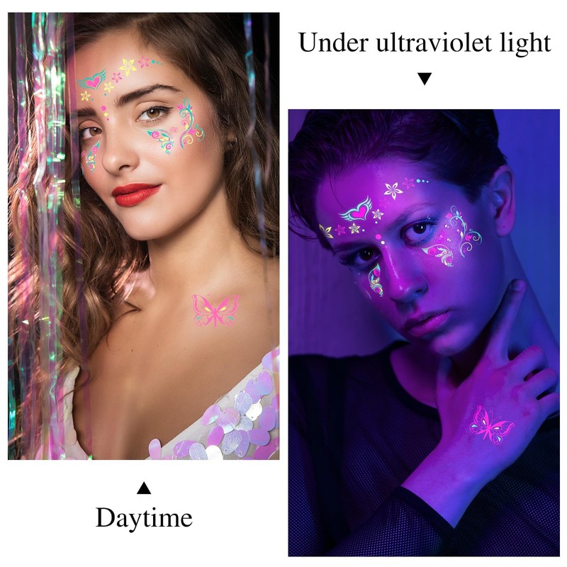 8 Hojas Brillan en la Oscuridad Tatuajes Temporales Pegatinas, Neón