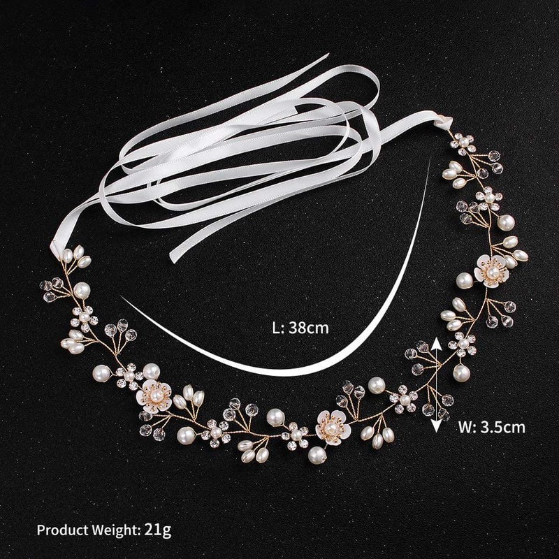 Uongeod Brautschmuck mit Kristallperlen, Bohemian-Stil, Kopfschmuck mit Blättern, Ranken, Blume,