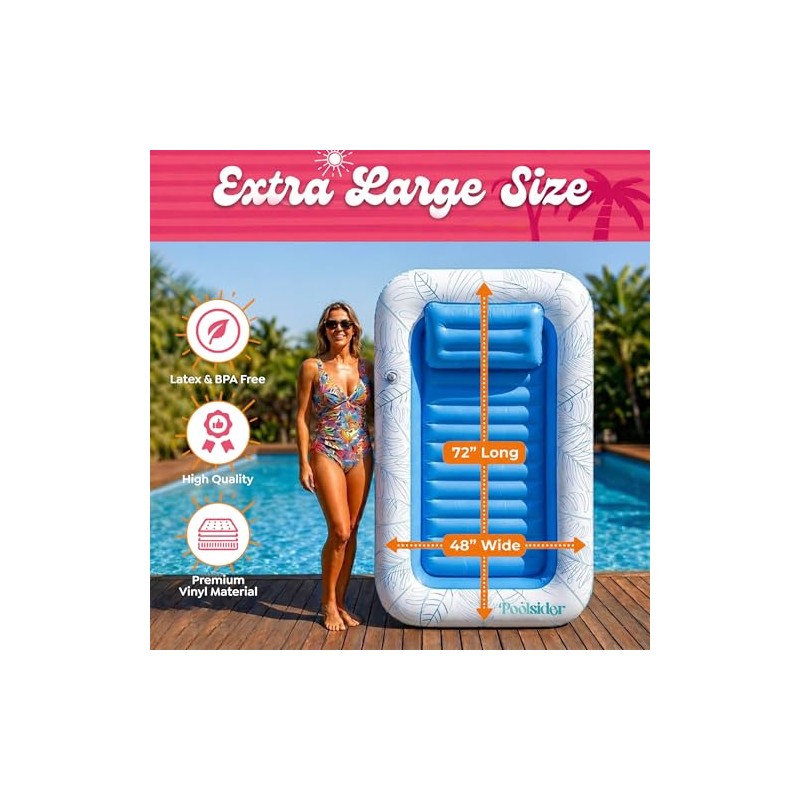 Poolsider Inflatable Tanning Pool Lounger |Large Inflatable Tanning Bed for