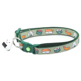 Sushi Cat Collar with Onigiri Bell | Adjustable Large Size or Kitten Collar | Safety Breakaway Collarr (Large(10lbs & Up), Wasabi Green)