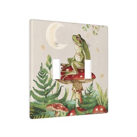 Double Toggle Light Switch Plate Decorative Mushroom Boho Cute Frog Wildflower, 2 Gang Switch Plate Cover Abstract Receptacle Wall Plate Decor for Kitchen Bathroom Bedroom 4.5''x 4.5''