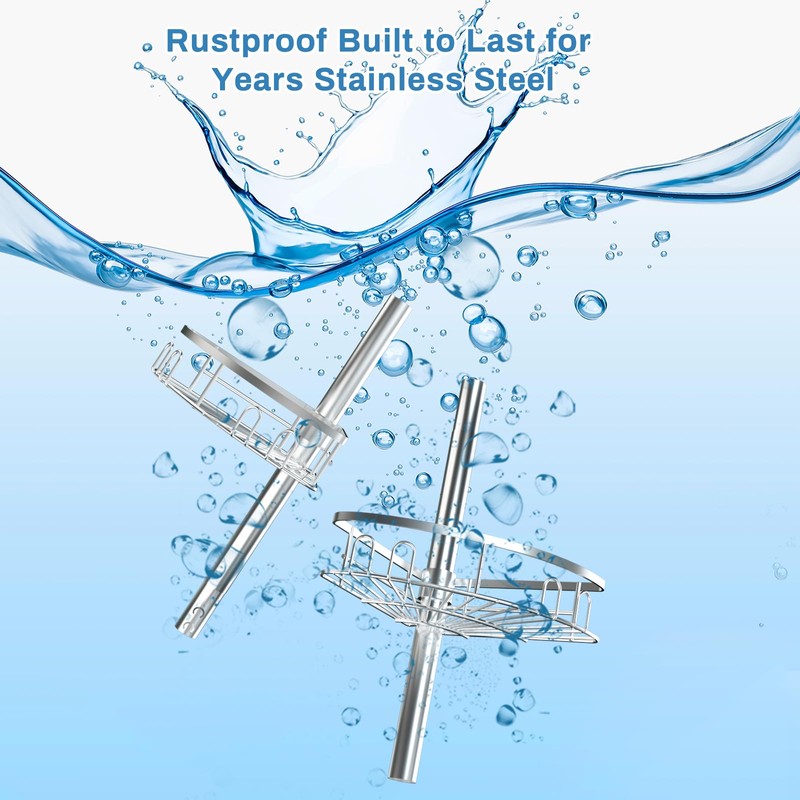 Rustproof Shower Corner Caddy Shelf for Bathroom Tension Pole Organizer