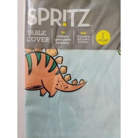 Spritz Dinosaur Tablecover 1ct 54" X 84" Party Blue Rectangular Trex Stegosaurus