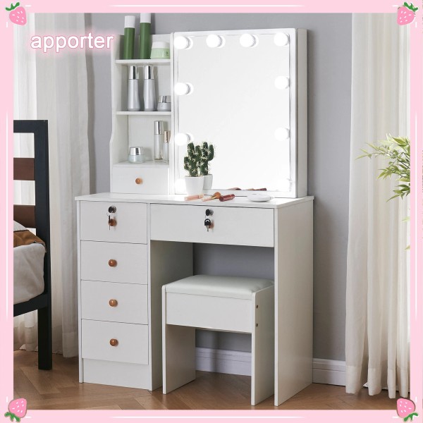 NEW White Vanity Makeup Table Dressing Desk Set w/Stool 10