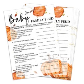 HJLLOQR Fall Baby Shower Games, 25 Pcs Baby Family Feud Cards for Guests, Little Pumpkin Gender Reveal Decorations for Party Favors - A06