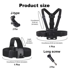 Duoleimi Chest Strap Mount Compatible Head Strap for Action Cameras - J-Hook Chest Mount for Hero 9/8/7/6/5 - Action Cam Accessories for Mountain Biking, Skiing & More