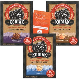 Maple Hills Market Kodiak Cakes High Protein Muffin Mix Variety Pack-Makes 36 Protein Muffins-1 Box of Each Flavor-Chocolate Chip, Blueberry, Double Dark Chocolate-Bonus Fun Facts, Recipes Booklet