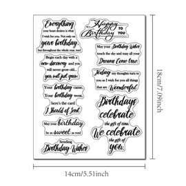 Arbuya - 4 hojas por lote de sellos transparentes para hacer tarjetas y diario, sellos de silicona con sentimiento de feliz cumpleaños, sellos de goma para etiquetas de regalo, manualidades de papel,