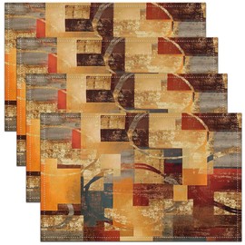 Feelyou Orange Red Placemats Set of 4 Geometric Abstract Circle Placemat for Kitchen Dining Table 18"x12" Rustic Rectangle Square Table Place Mats Artwork Indoor Outdoor Decor Table Mats
