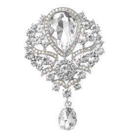 PATIKIL 1 Pcs Large Rhinestone Brooch, Vintage Crystal Bouquet Pin Silver Brooch Pins for Women Wedding Bridal Party Birthday Dance Banquet Decoration, Silver(3.5x2.2 Inch)