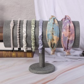 Justsoso T-Bar Headband Holder Organizer for Show, Soft Velvet Hairband Stand Display, Hair Hoop Accessories Jewelry Storage for Home Bedroom (Gray Linen)