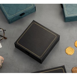 Set of 4 Brass Stamps, 2 Sticks of Gold and Red Wax, Rosewood Vintage Box for Gifts, Invitations, Letters or Postcards