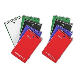 Mead College Ruled Memo Book, 6" x 4", Wirebound, 40 Sheets, Assorted Colors (8)
