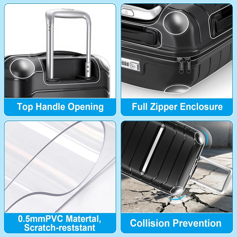 Yotako Zippered Clear PVC Suitcase Cover Protectors 20 Inch Luggage
