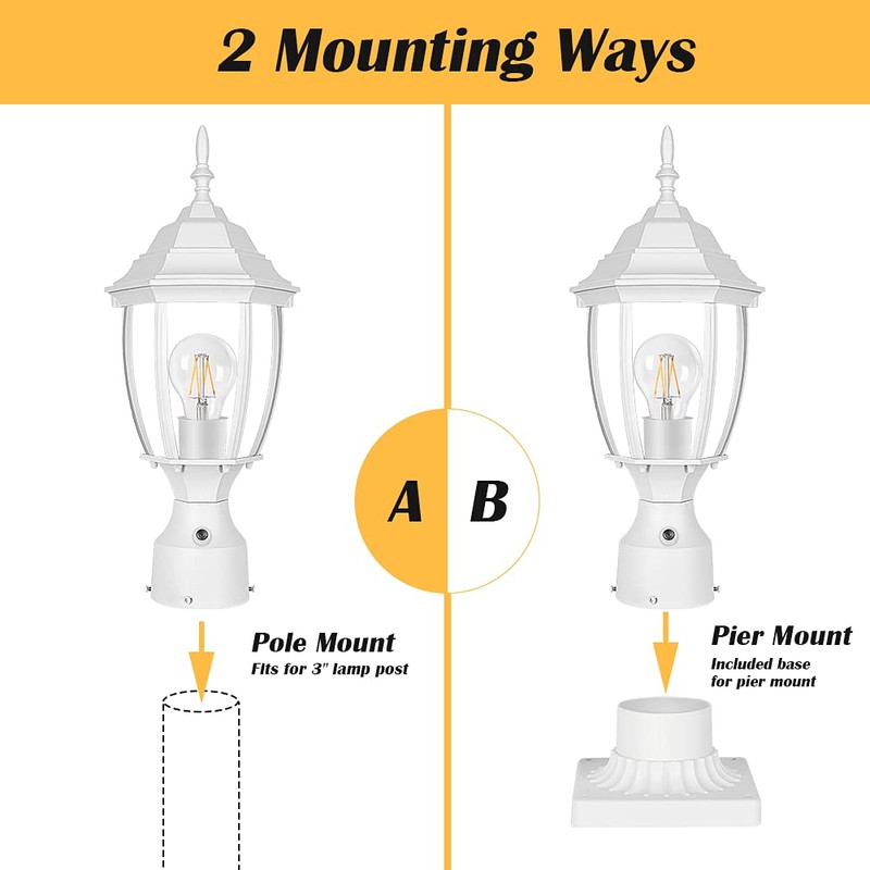 PARTPHONER Dusk to Dawn White Outdoor Post Light with Pier
