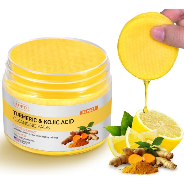 AOPO Kojic Acid and Turmeric Cleansing Pads, 50 Pcs, for