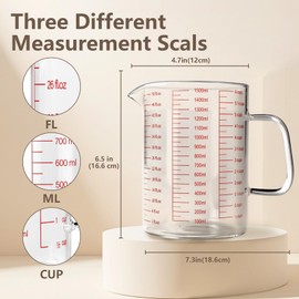 WhiteRhino Glass Measuring Cup,6Cup/1500ml/50oz Liquid Measuring Cups, Measuring Cup With Handle and V-Shaped Spout, Glass Beaker with Three Scales (OZ, Cup, ML), Dishwasher/Freezer/Microwave Safe