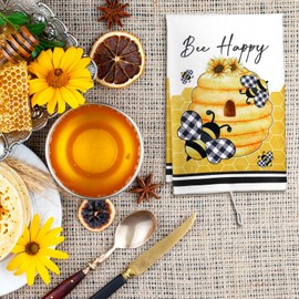 Tegeme 4 Pcs Bee Kitchen Tea Towel Honey Bee Dish Towels Honeycomb Bath Washcloth Honey Hand Polyester Absorbent Cloths Accessories for Kitchen Decor, 16 x 24 Inch(Black, Yellow,Bee, Sunflower)