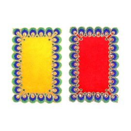 Set of 4 Decorative Mat Aasan Small Pooja Velvet Cloth (Size:- 9 Inch X 14 Inch) for Multipurpose Housewarming Indian Traditional Pooja Festival Decorations Pooja Article Laxmi(Red+Pink+Yellow+Orange)