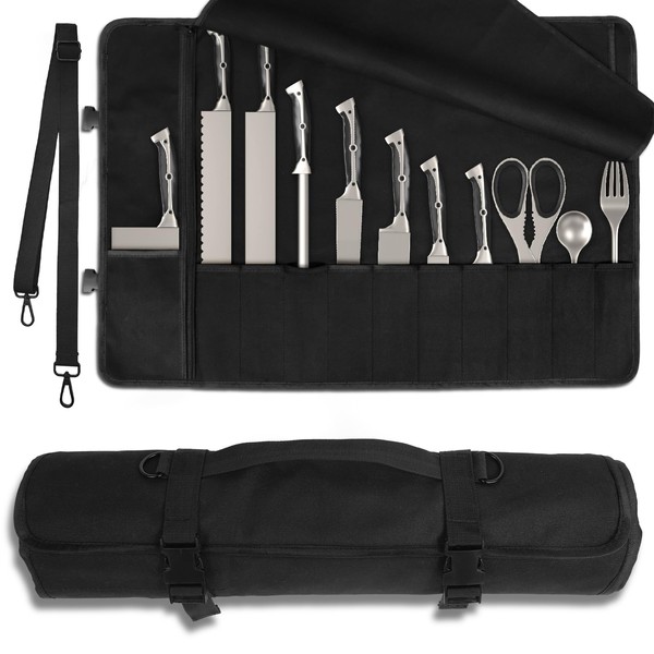 Upgraded Chef Knife Roll Bag, Waterproof Waxed Canvas Knife Case